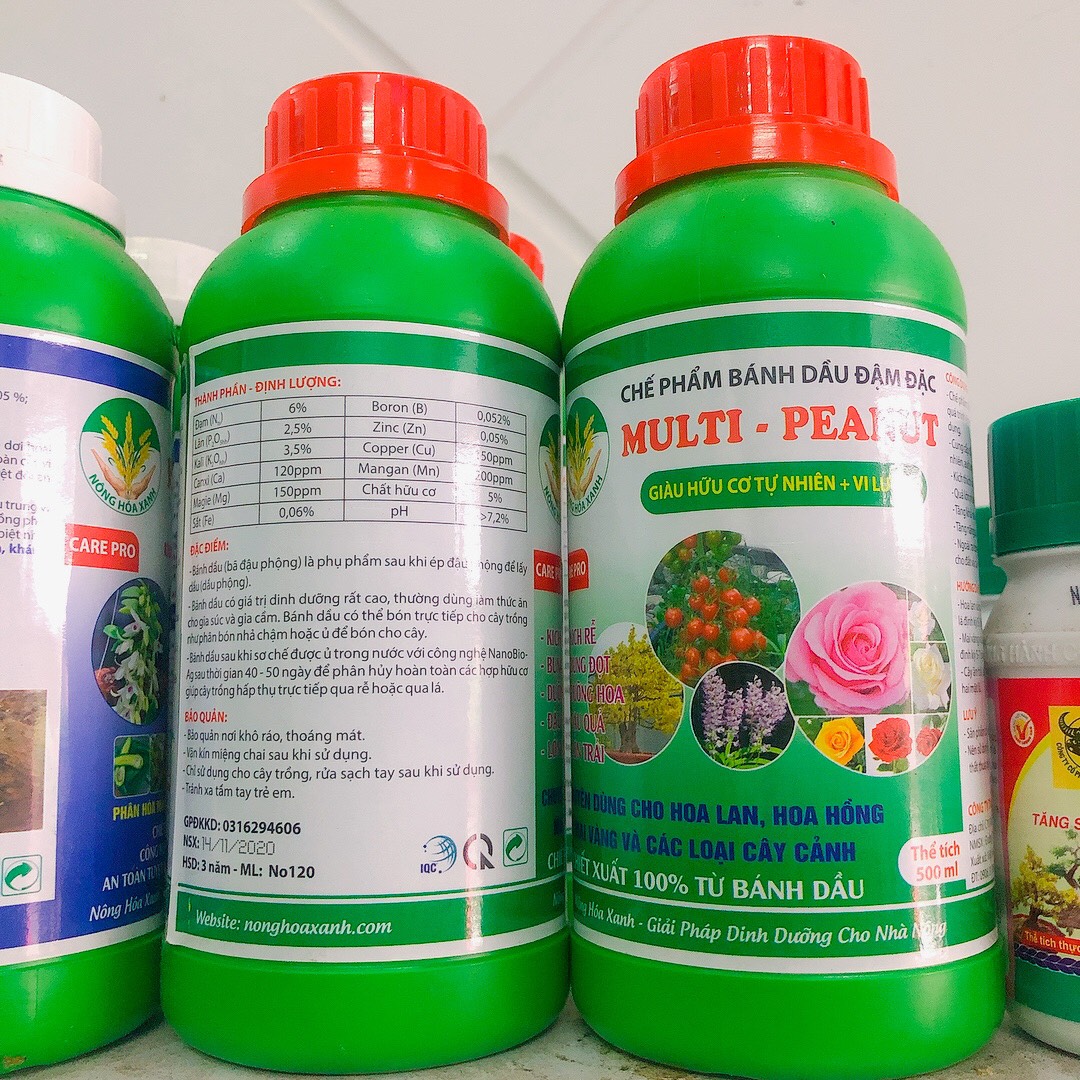 Phân bón bánh dầu đậm đặc Multi Peanut chuyên cho hoa lan, hoa hồng, mai vàng, cây cảnh - 500ml