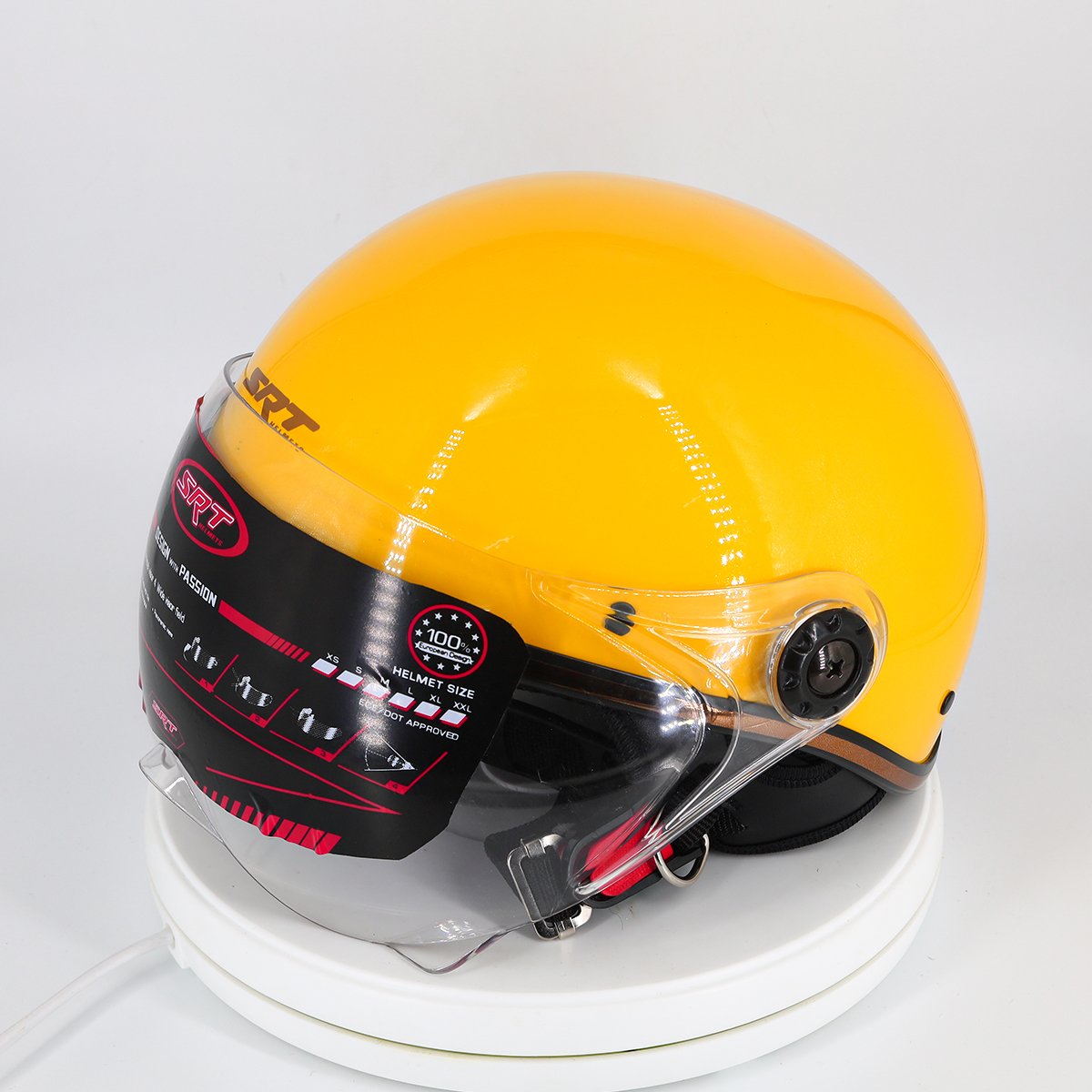 Mũ bảo hiểm 1/2 SRT viền đồng cao cấp có kính chắn gió bảo vệ mắt thời trang + Kính càng - Màu vàng