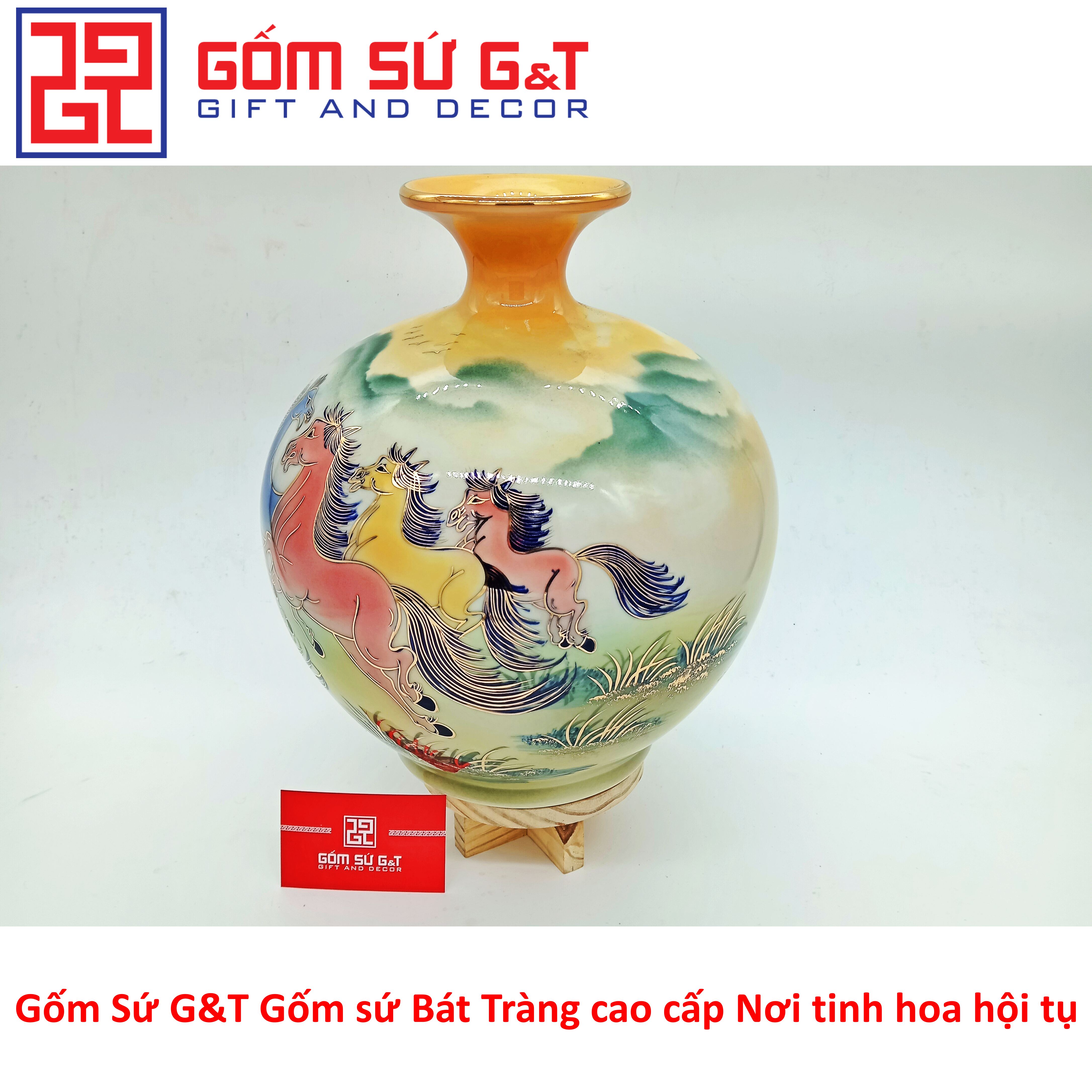 Bóng hút tài lộc mã đáo thành công vẽ vàng kim Gốm Sứ G&T