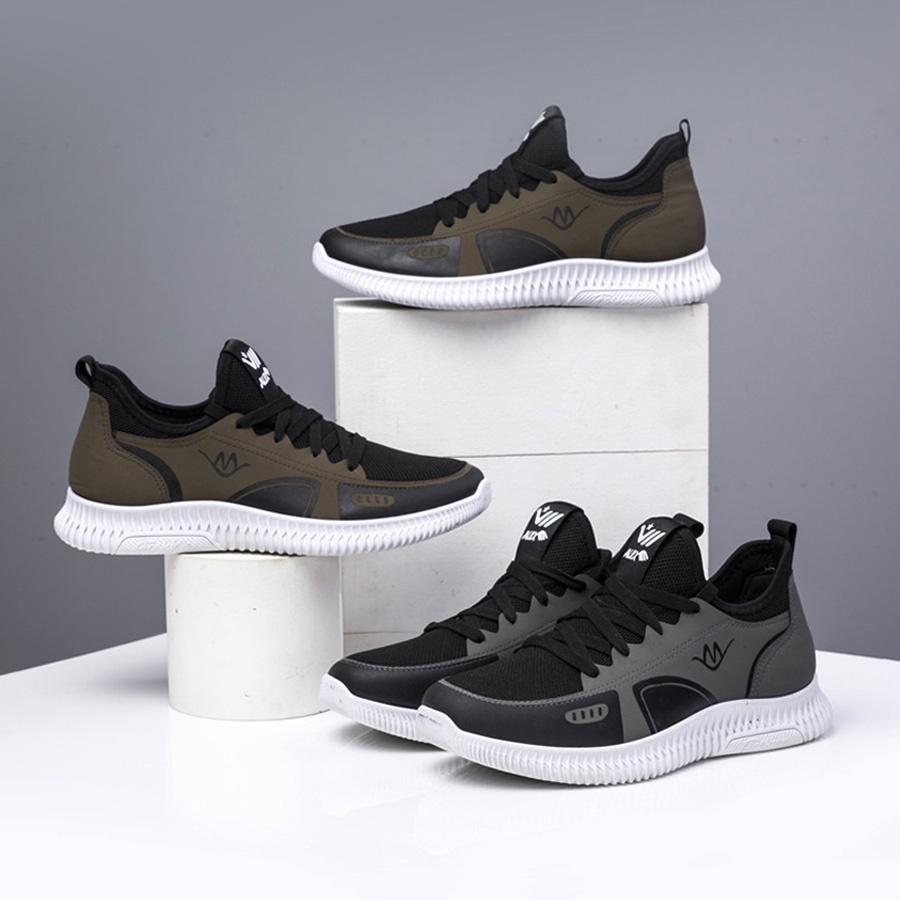 Giày Thể Thao Nam, Sneaker Da Phối Lưới Siêu Nhẹ, Đế Cao Su Non Siêu Mềm, Êm Chân BN0135
