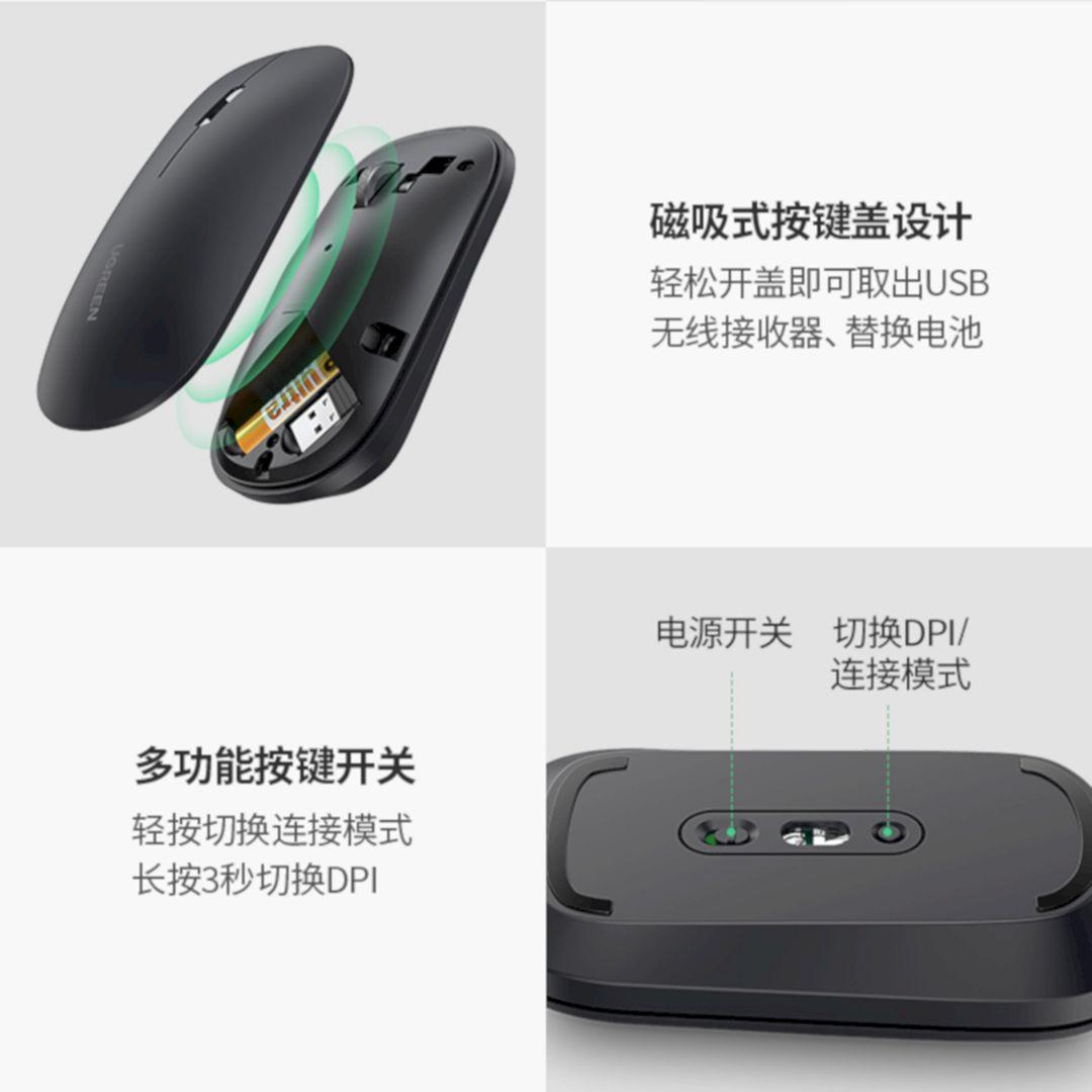 Ugreen UG90366mu001TK Màu Xám Bluetooth Wireless 2.4ghz Chuột không dây - HÀNG CHÍNH HÃNG