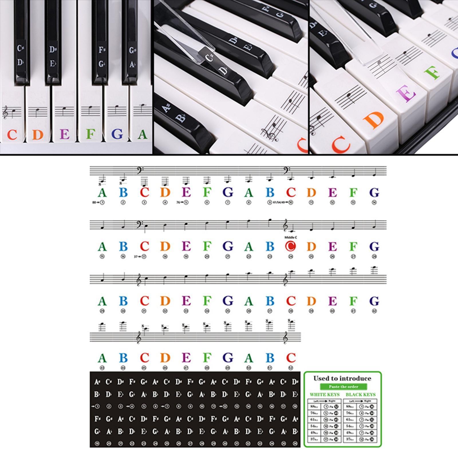 Piano Keyboard Sticker, Keyboard Decal, Music Note Labels, Colorful Bigger Letter Decal, Transparent Removable for 88 /61/ 54/ 49/37 Piano Keyboard