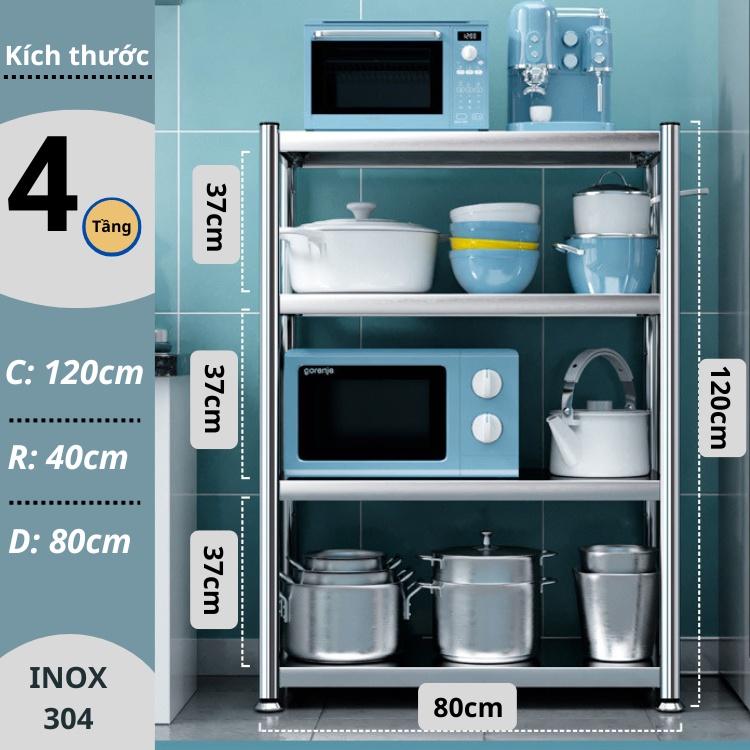 Kệ Inox 304 để đồ nhà bếp, để lò vi sóng đa năng 4, 5 tầng thông minh