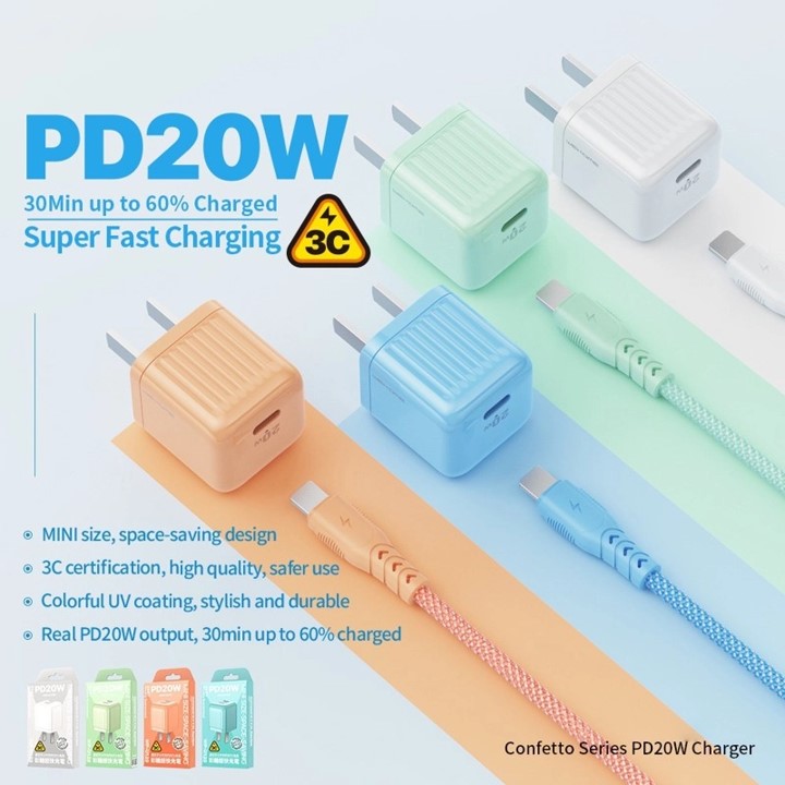 Cốc sạc nhanh 2 cổng WEKOME WP-129 USB QC 3.0 18W và TypeC PD 20W