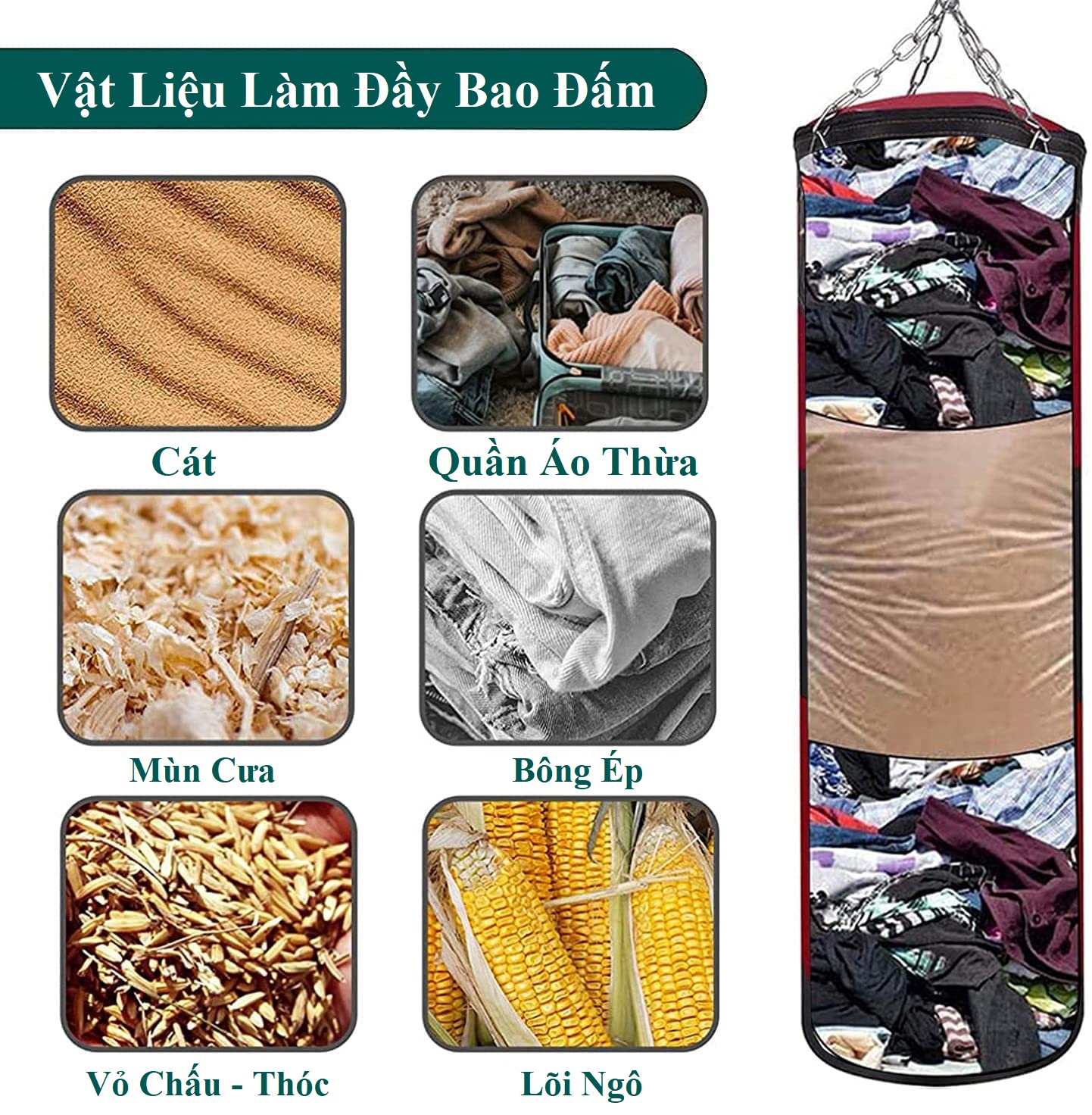 Bộ Vỏ Bao Đấm Bốc Treo Tường 3 Lớp Cao Cấp – Chọn Size - Mua 1 Tặng 7 Phụ Kiện Tập Luyện Siêu Bền Tập Boxing, Tập MMA – Dây Quấn Dài – Chính Hãng Dododios