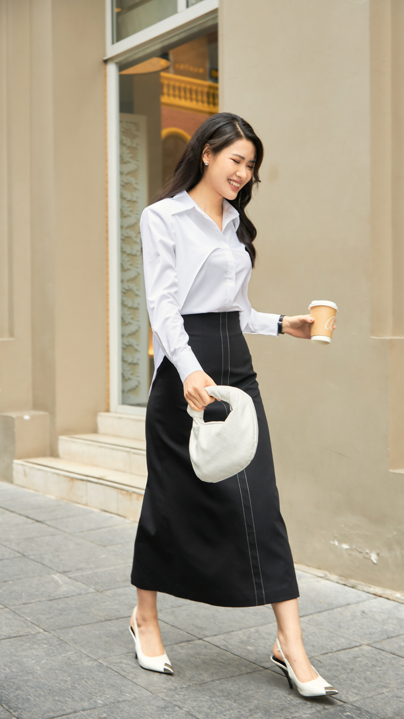 Chân váy chữ A dáng dài Ilian thiết kế cao cấp WHITE CHIC