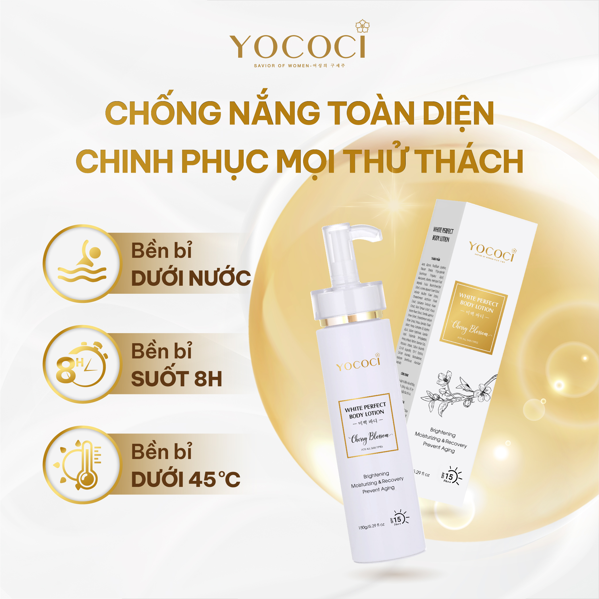 Kem dưỡng trắng da toàn thân Yococi giúp da trắng mịn, ngăn ngừa lão hoá White Perfect Body Lotion 150g