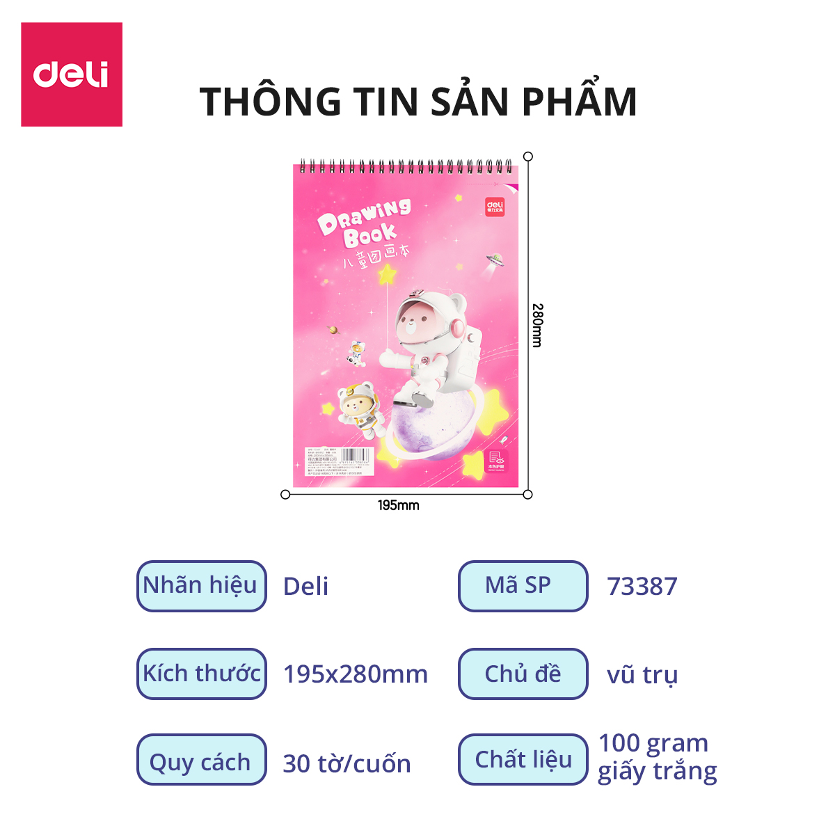 Vở Vẽ Lò Xo Học Sinh A4 30 Tờ Giấy Dày 100gsm Deli - Phù hợp Cho Bé Học Sinh Vẽ Tranh Tô Màu - 1 Quyển - 73387