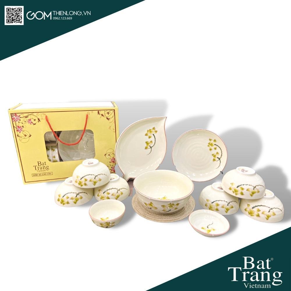 Bát Đĩa Quà Tặng Cao Cấp Sen Vàng - Bộ Bát Đĩa Bát Tràng Chính Hãng Loại 1 - Gốm Thiên Long