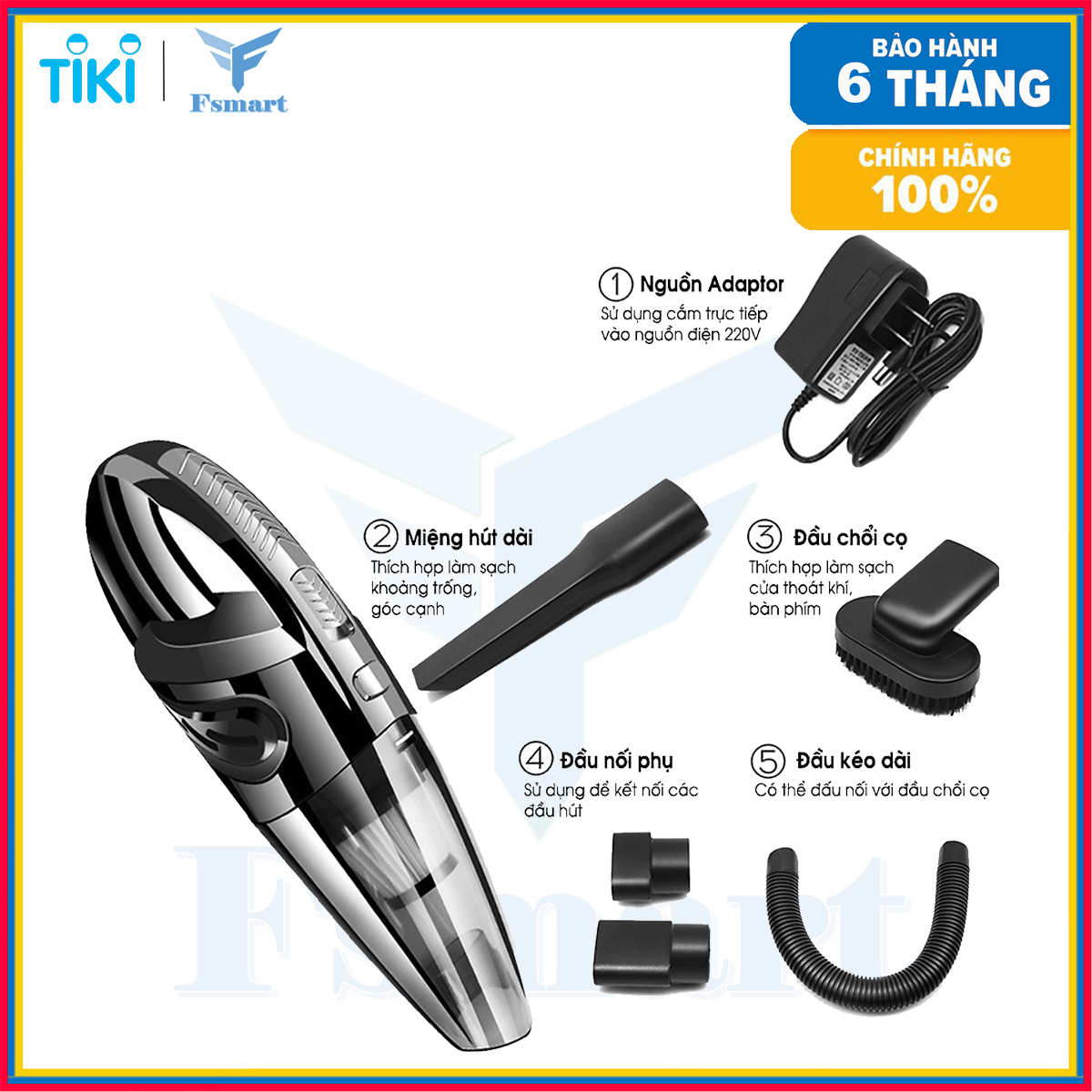 Máy hút bụi cầm tay sạc pin không dây SeaSy R6053 công suất mạnh 120W dùng cho gia đình hút bụi giường đệm, ghế ô tô - Hàng chính hãng