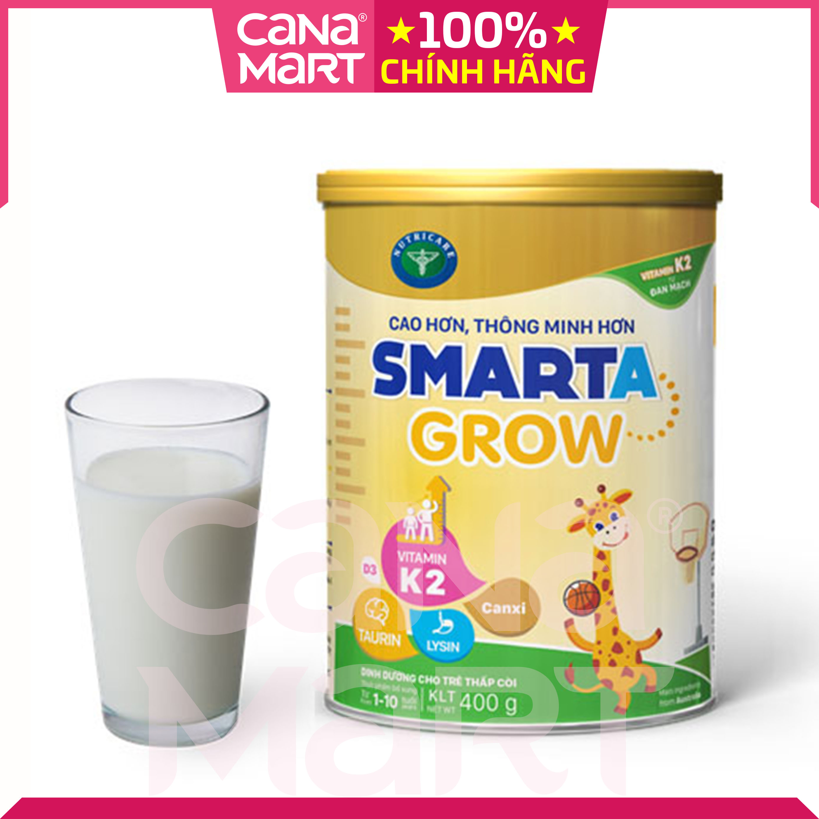 Sữa bột tốt cho bé Nutricare Smarta Grow, giúp trẻ tăng trưởng chiều cao, phát triển não bộ, dinh dưỡng cho trẻ thấp còi (900g)