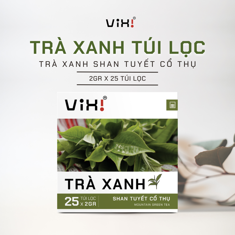 Trà xanh túi lọc ViXi từ trà Shan Tuyết cổ thụ hộp 50gr