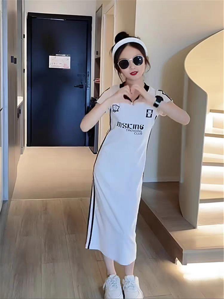 TOBE1SHOP Cô gái ăn mặc cotton mùa hè mỏng 2023 học sinh trung học cơ sở trẻ em lớn tây lưới váy vừa vặn màu đỏ