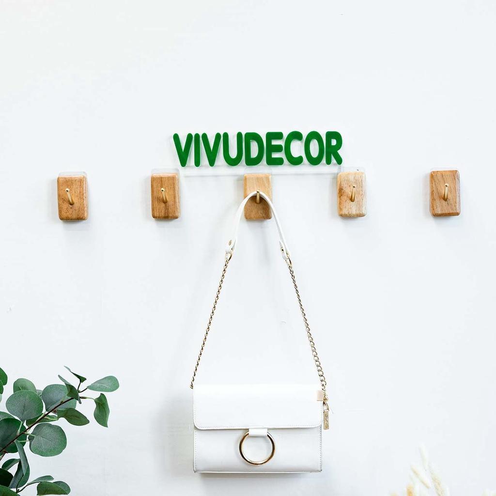 Móc Gỗ Vivudecor Hình Chữ Nhật Treo Tường Đa Năng Vừa Dán Vừa Khoan Bắt Vít, Móc Đồng Nguyên Chất Sang Trọng .