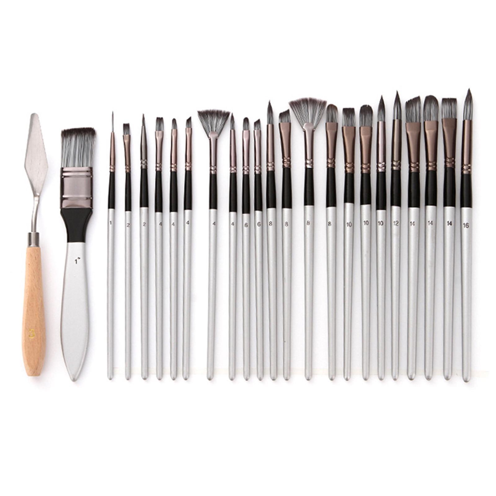 24Pcs Artist Paint Brushes Set Art Acrylic Oil Paintings Gray Storage Bag