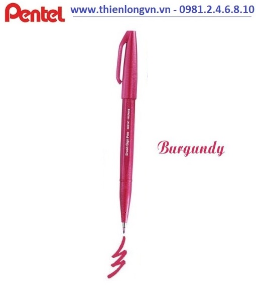 Bút lông viết thư pháp hiện đại Pentel SES15C-B2X đỏ tía ; Calligraphy Fude Touch Sign - Burgundy