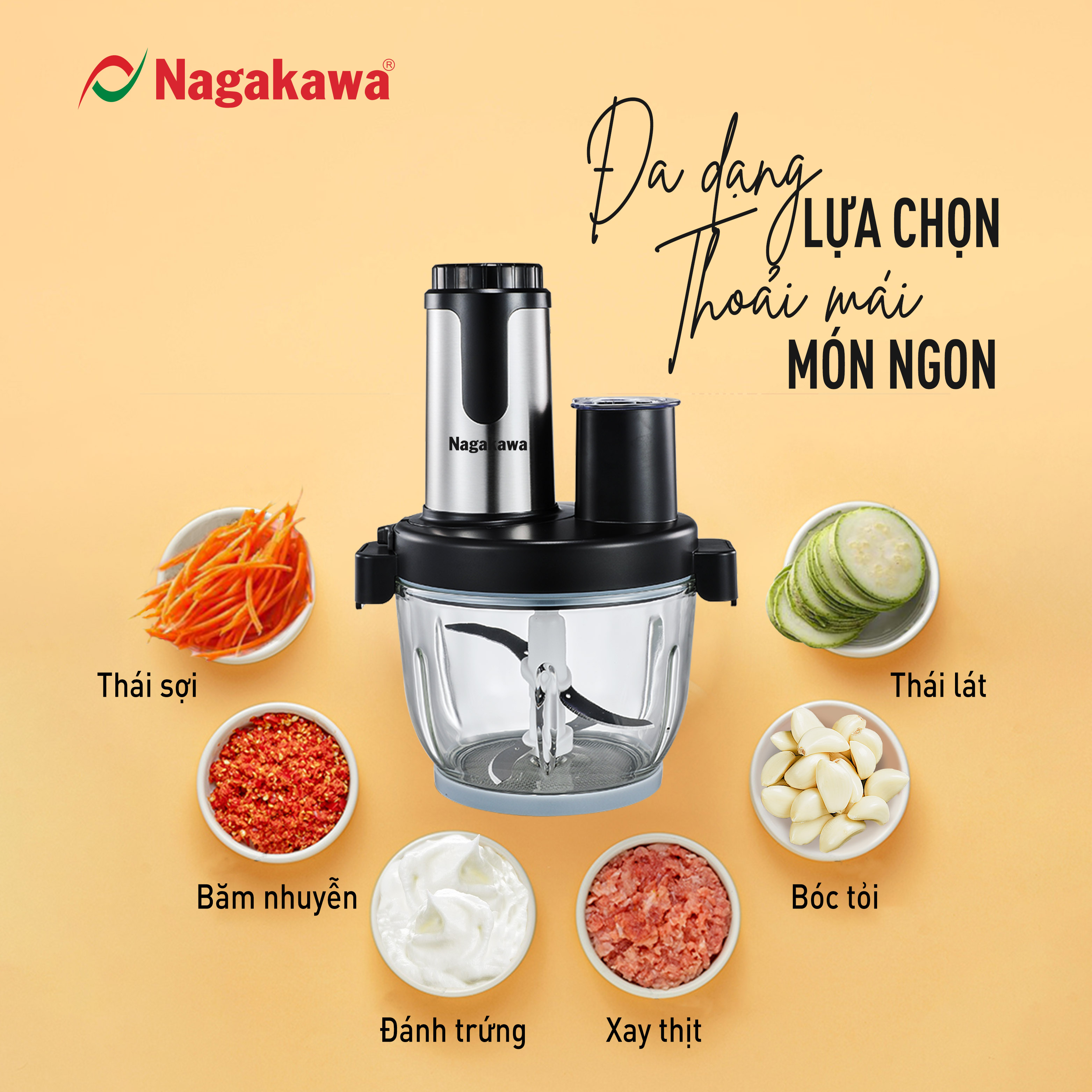 Máy xay thịt đa năng Nagakawa NAG0822 - Lưỡi dao kép - 6 chức năng - Hàng chính hãng
