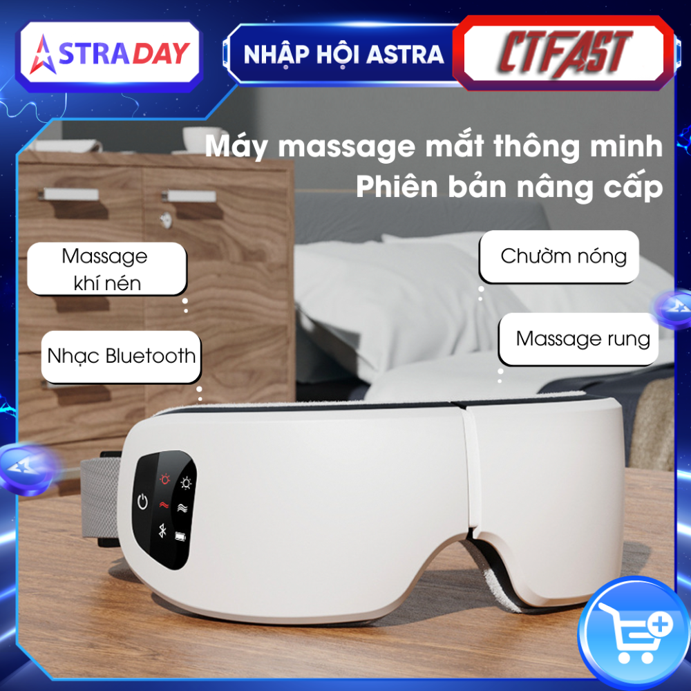 Máy massage mắt thông minh CTFAST : Mát xa khí nén, rung đa tần số kết hợp nhiệt ổn định hỗ trợ giảm mỏi mắt cải thiện thị giác, giảm quầng thâm, kết nối bluetooth nghe nhạc thư giãn