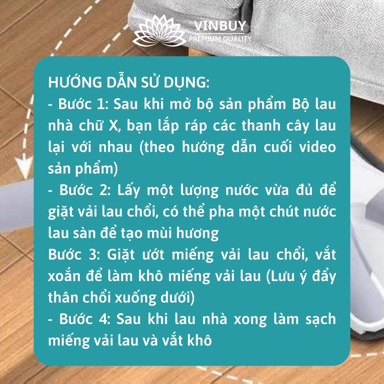 Cây lau nhà tự vắt chữ X thông minh đầu xoay 360*, có bông lau sợi Microfiber mềm mịn thấm hút VinBuy – Hàng chính hãng 