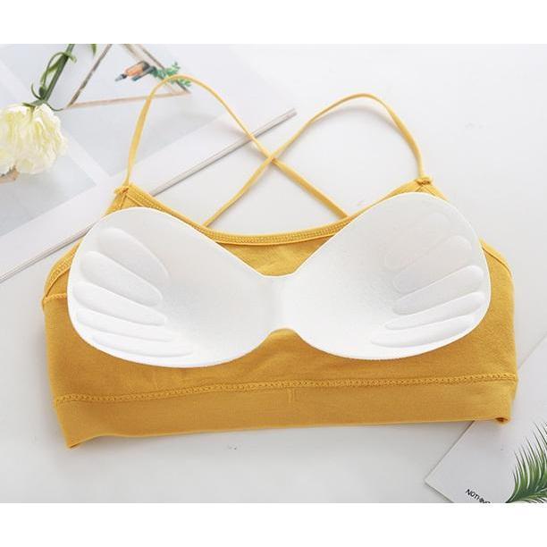 Áo Bra 2 dây Cotton Không gọng sợi bún, dây lưng đan chéo, hởlưng mút đệm có thể tháo dời QuyếnRũ Nữ Women Top