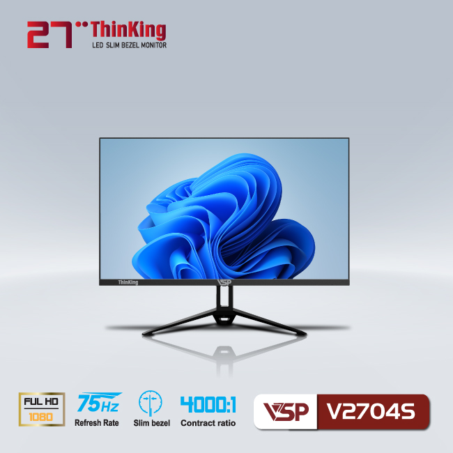 Màn hình Phẳng Tràn viền Slim Bezel 27inch VSP V2704S (27&quot; VA FHD 75Hz, HDMI+VGA) - Hàng chính hãng TECH VISION phân phối