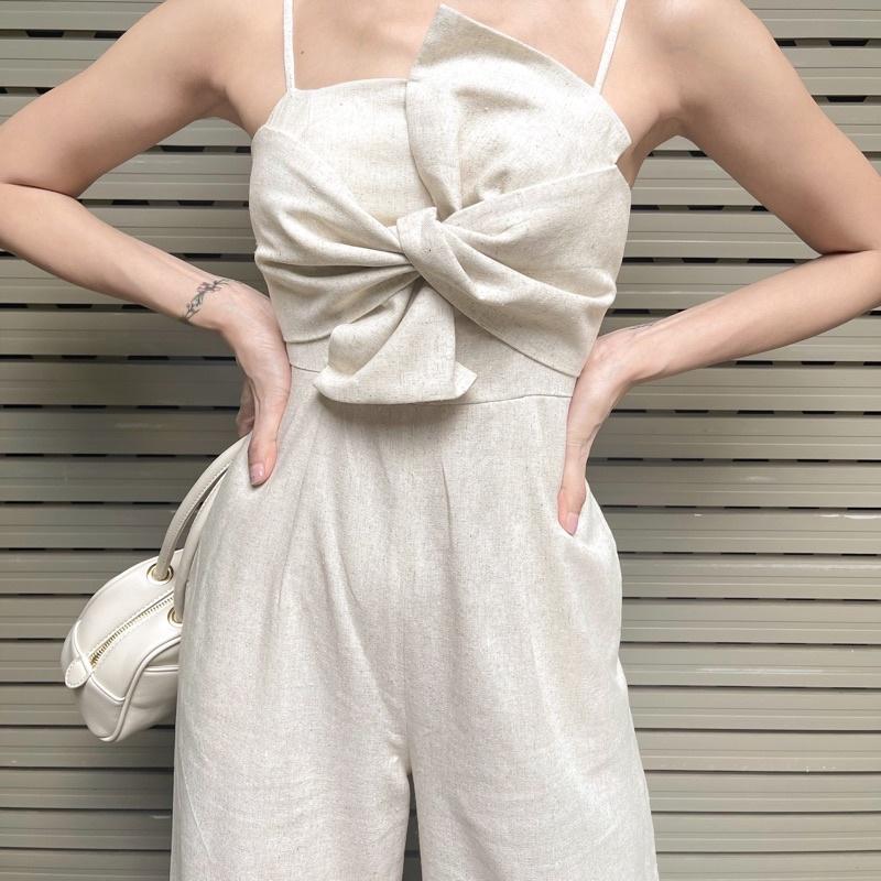 CHERLIN JUMPSUIT- Jumpsuit quần dài hoạ tiết nơ trước ngực