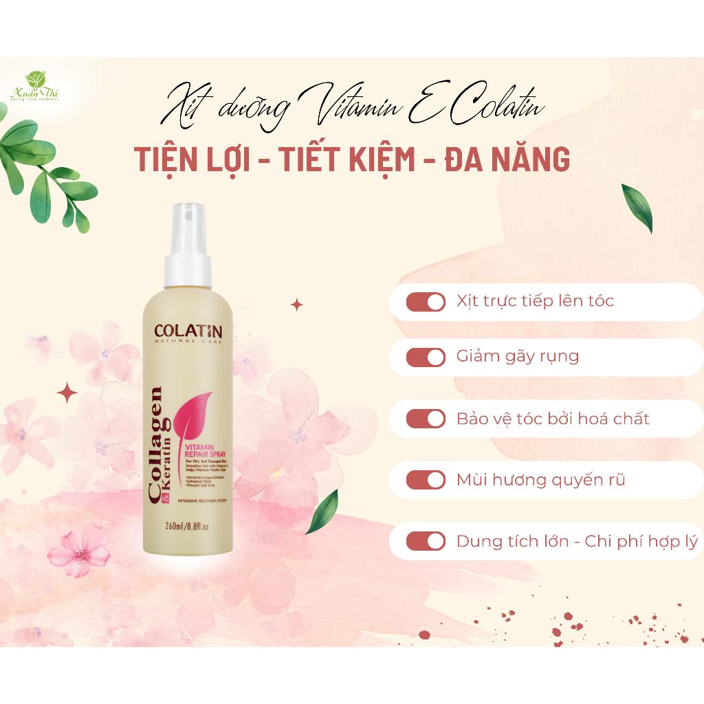 Xịt dưỡng tóc Colatin Vitamin Keratin Repair Spray phục hồi hư tổn khô xơ uốn nhuộm 260ml + Gội xả gói Karseell 15ml