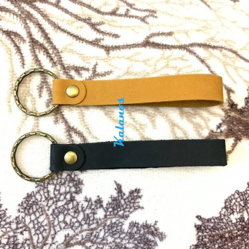 Móc khóa da bò cao cấp độc đáo sành điệu màu vàng bò Kalanos KMKN100-Bo, Móc khóa da bò xịn đơn giản thời trang