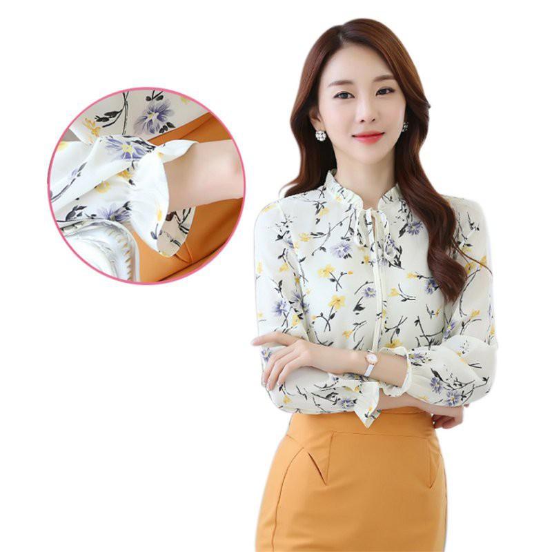 Áo Sơ Mi Chiffon Dài Tay Họa Tiết Hoa Cho Nữ