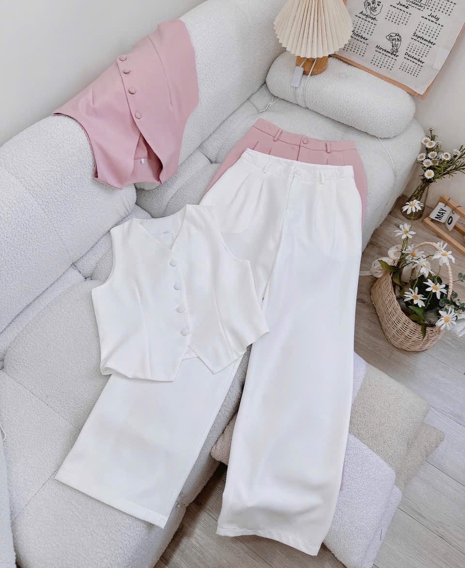 SET ÁO CROPTOP GILE HỒNG PASTEL + QUẦN TÂY DÀI LƯNG CAO ỐNG RỘNG ĐI CHƠI NOEL ĐI TIỆC GIÁNG SINH DẠO PHỐ ĐI BIỂN