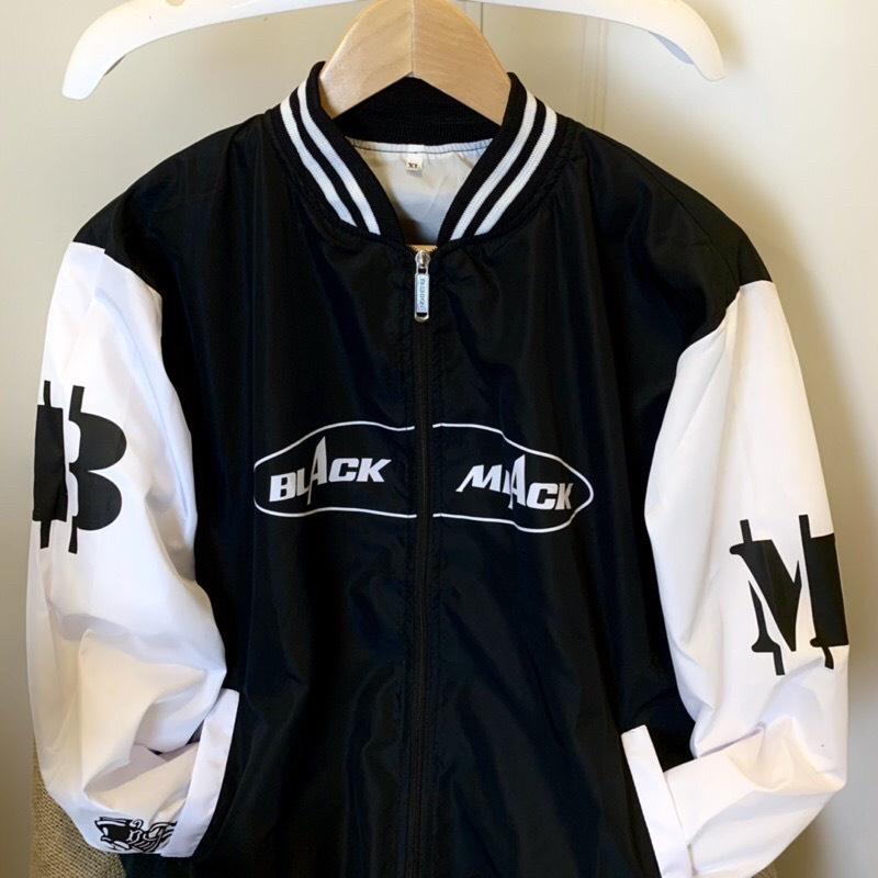 Áo Khoác Bomber Jacket Dù 2 Lớp BLACK MIACK Varsity Form Rộng Nam Nữ Unisex Couple Phong Cách Hàn Quốc