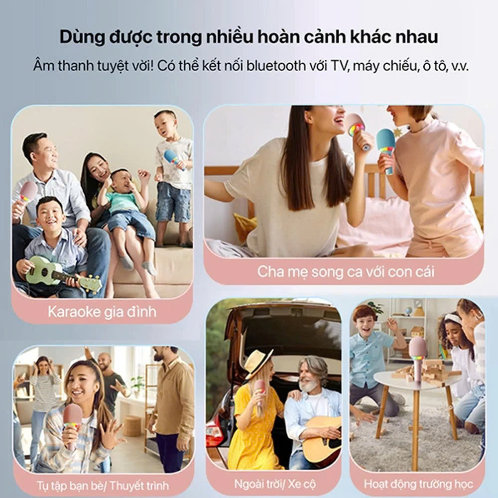 Micro Karaoke Bluetooth kèm loa kết nối điện thoại, máy tính bảng Hát Không Dây, Nghe Nhạc, Hỗ Trợ Kết Nối Thẻ Nhớ, USB Pin sạc - Hàng Chính Hãng