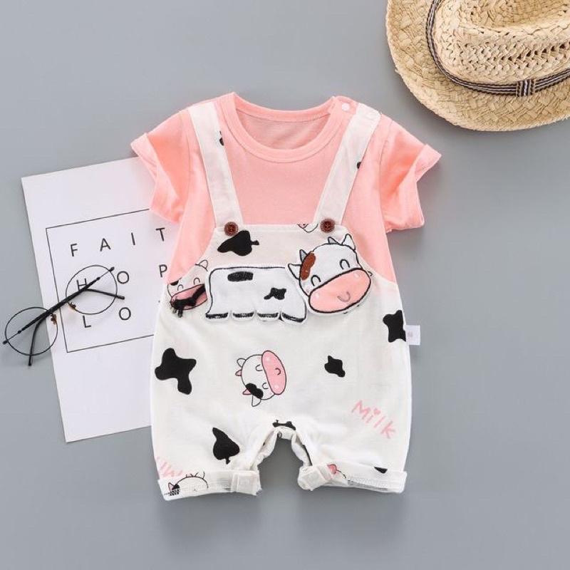 Body yếm liền đùi hình con bò sữa chất cotton cho bé trai và bé gái cute - yếm liền thân bò sữa sơ sinh - áo quần trẻ em