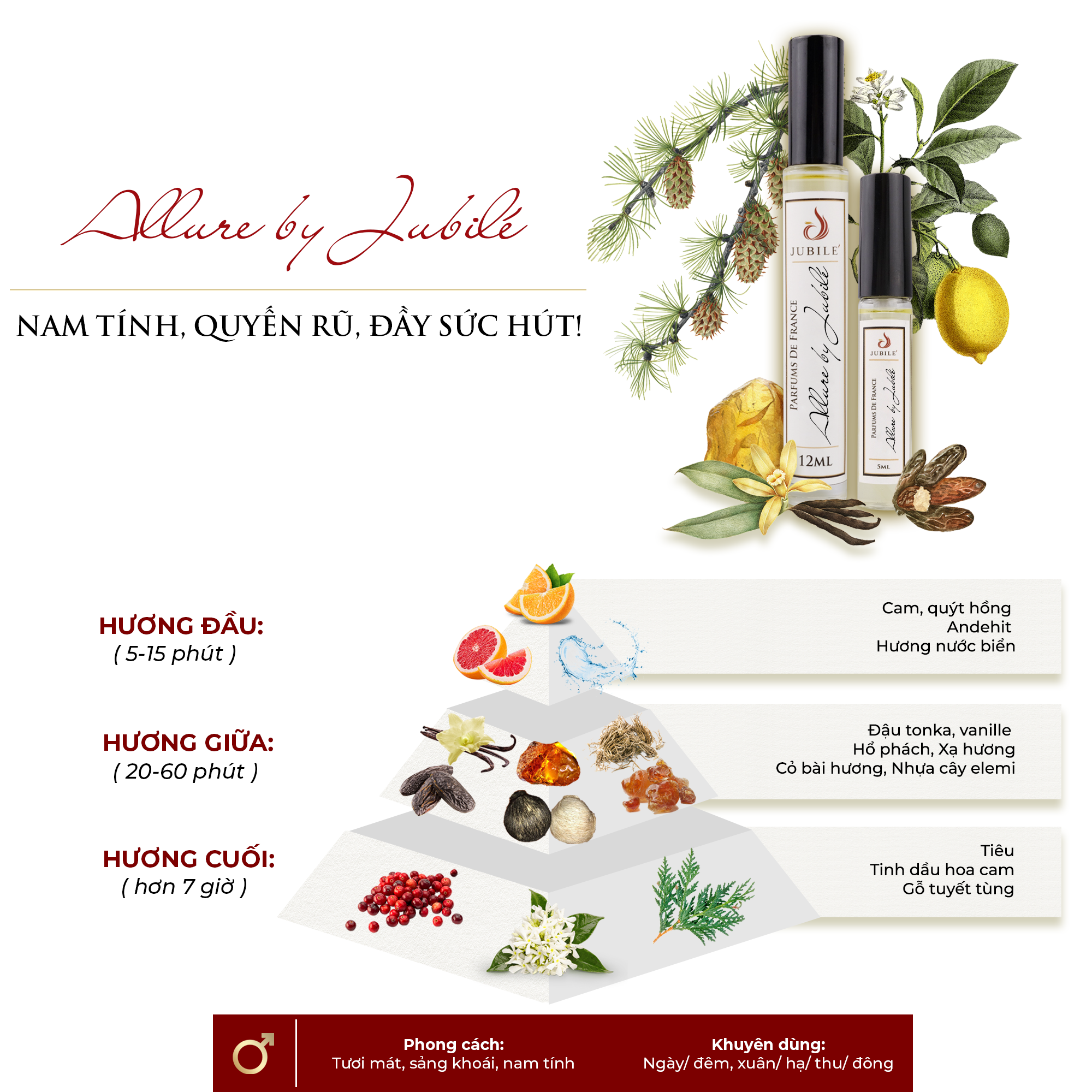 Tinh dầu nước hoa Pháp nam Jubile Perfume Allure SPM (set 17ml)