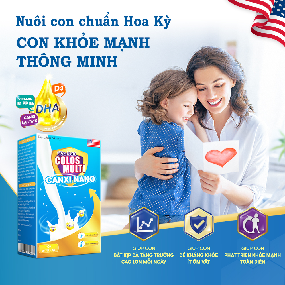 Colosmulti Canxi Nano hộp 20 gói x 3g hỗ trợ chắc khỏe xương, phát triển chiều cao cho bé