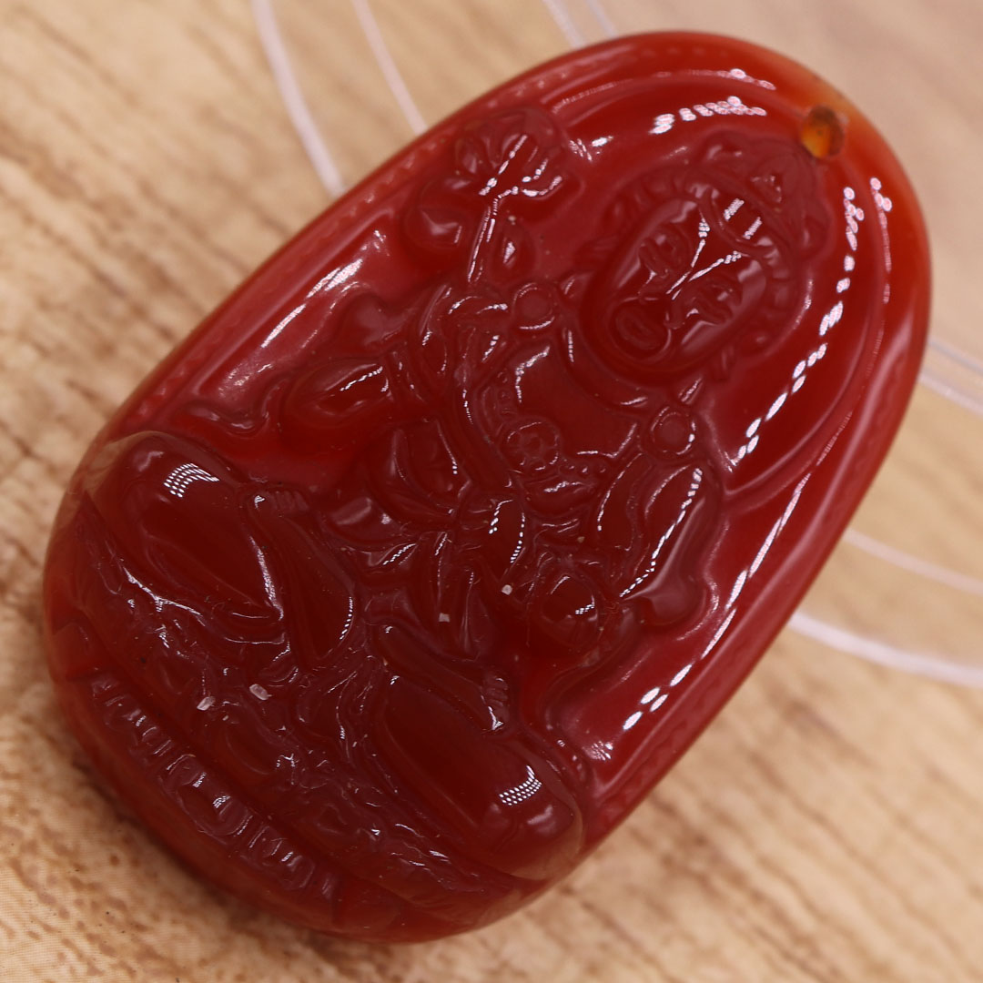 Mặt dây chuyền Đại thế chí mã não đỏ 3.6 cm kèm vòng cổ dây dù đỏ, Phật bản mệnh, mặt dây chuyền phong thủy