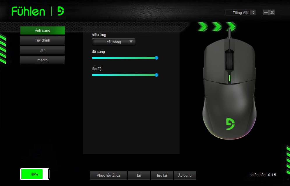 Chuột Gaming Bluetooth và Wireles Fuhlen D90S V3 RGB, DPI 10000, sạc Pin 650mAh, có App- Hàng chính hãng
