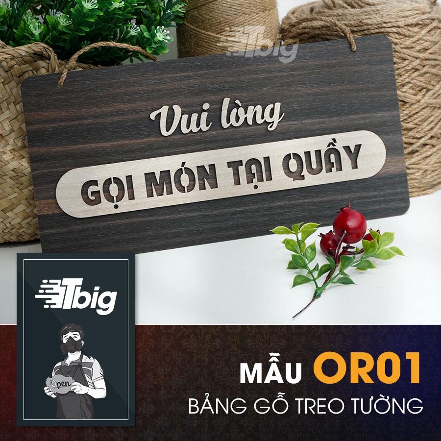 Bảng gỗ treo nội dung vui lòng gọi món tại quầy thiết kế đơn giản sang trọng