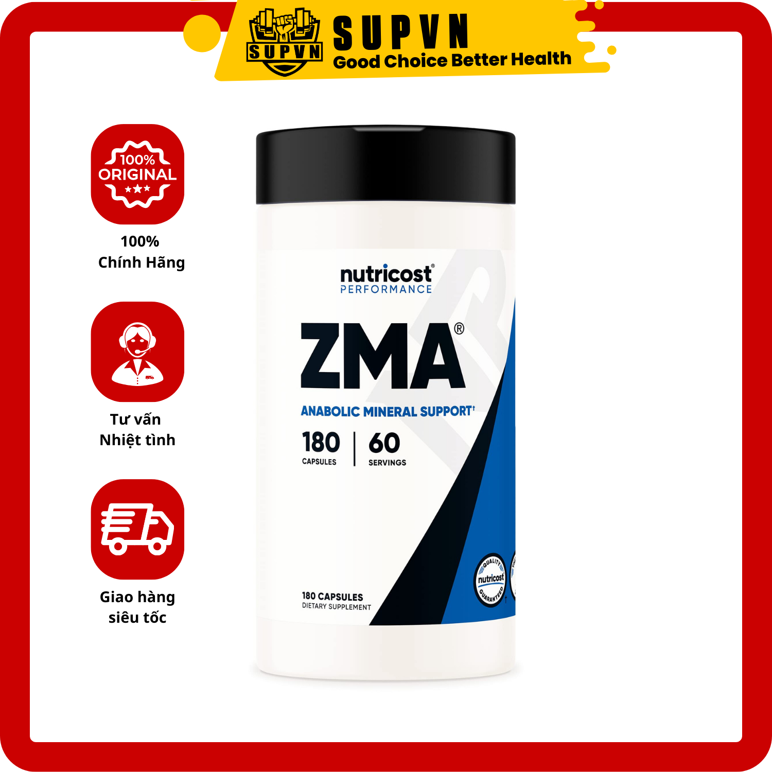 Nutricost ZMA Anabolic Mineral Support 490mg (180 Viên) - Tăng Sức Khỏe Hệ Miễn Dịch, Hỗ Trợ Phát Triển Cơ Bắp Tốt Hơn