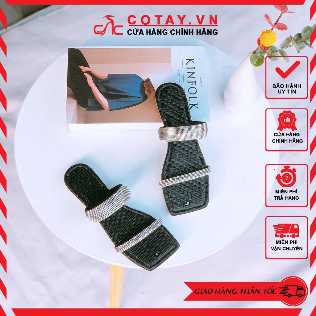 Dép đi biển thời trang Cotay 2022 - Dép lê nữ hai quai gắn xoàn đá lấp lánh sang chảnh - Cotay_D381