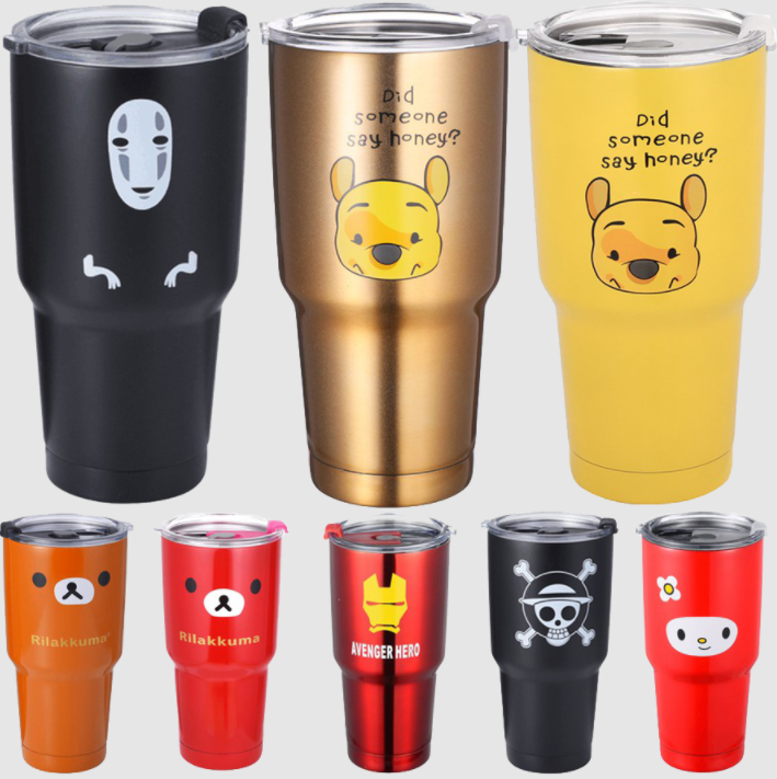Ly Giữ Nhiệt Inox 900ml Nhiều Hình Kèm 2 Ống Hút, 1 Cọ Rửa Tiện Lợi