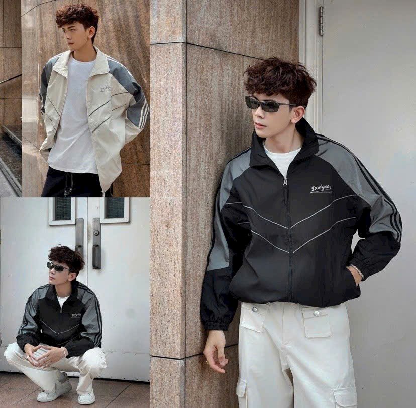 ÁO KHOÁC GIÓ FORM RỘNG SIÊU CÁ TINH (CHỮ THÊU NỖI) dù 2 lớp áo gió jacket nam nữ trẻ trung năng động cá tính cao cấp unisex form rộng, Áo Khoác Dù Dodgers Logo Dáng Form Rộng Có Kẻ Sọc Viền Chất Vải Thoáng Mát Cổ phong cách hàn quốc