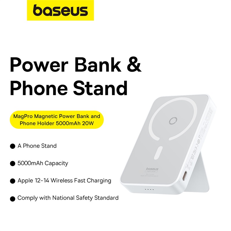 Sạc Dự Phòng Không Dây OS-Baseus MagPro Magnetic Bracket Wireless Fast-Charging Power Bank 5000mAh 20W (Hàng chính hãng)