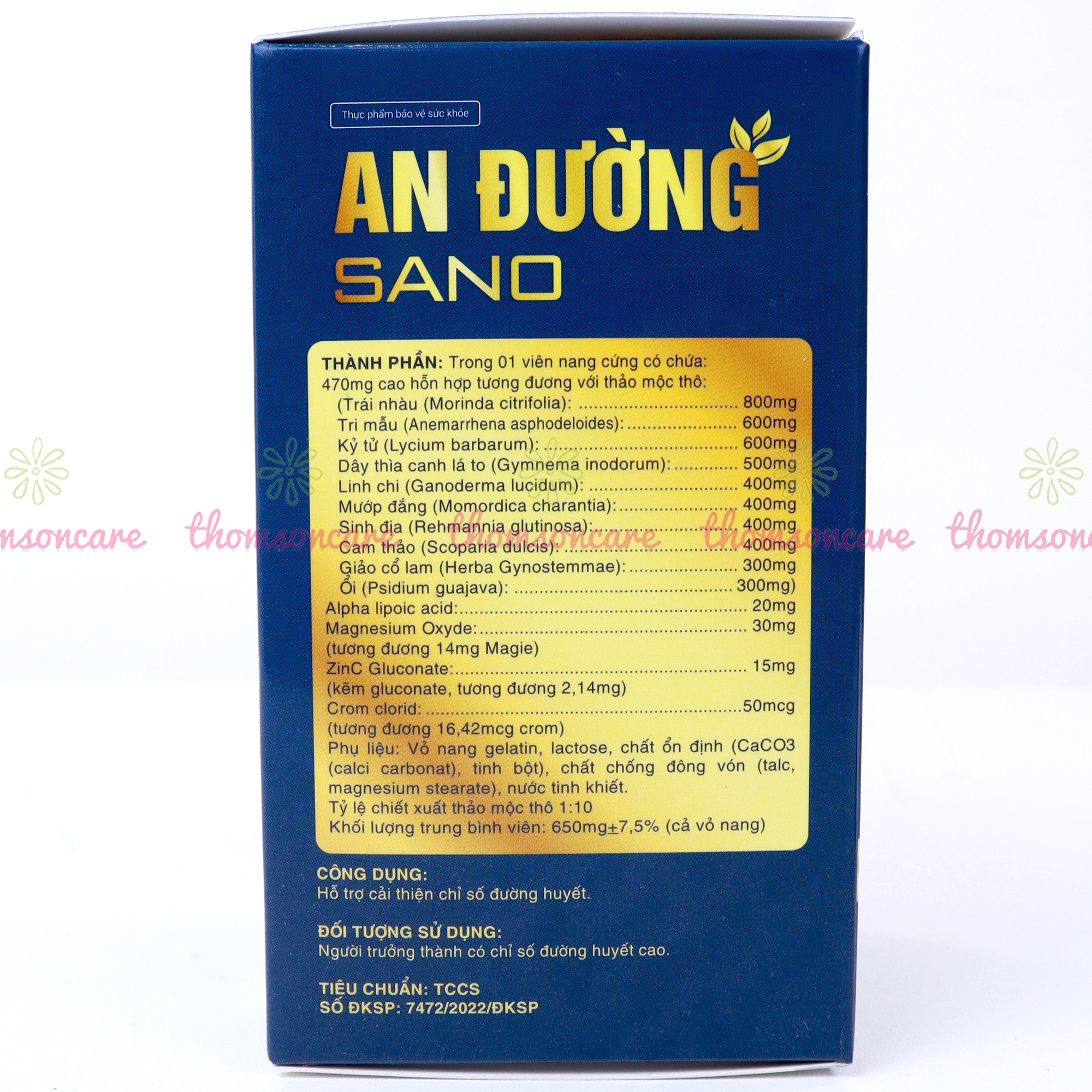 Ổn định đường huyết An Đường Sano - Giúp cải thiện chỉ số đường huyết từ Dây thìa canh, mướp đắng - Hộp 60 viên - Thomsoncare