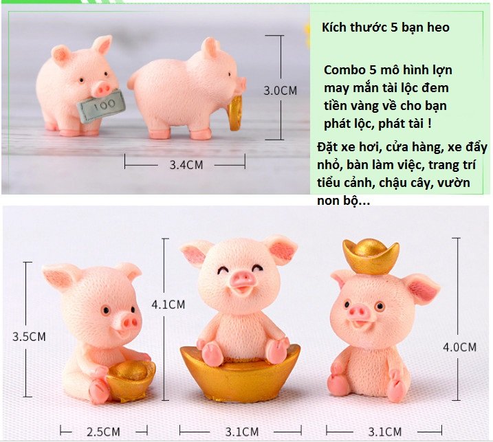 Combo 5 con heo ngậm tiền vàng may mắn phát lộc tài