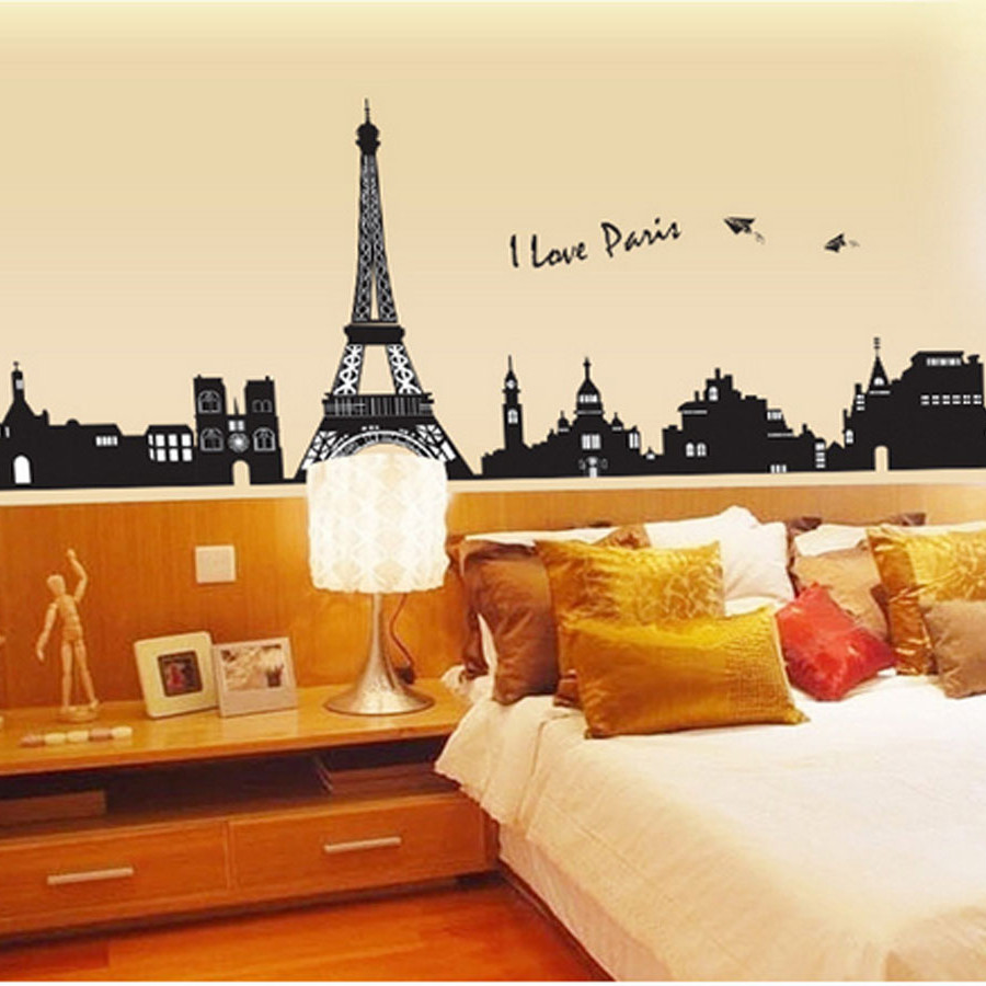 Decal dán tường luvina thành phố paris màu đen ay935