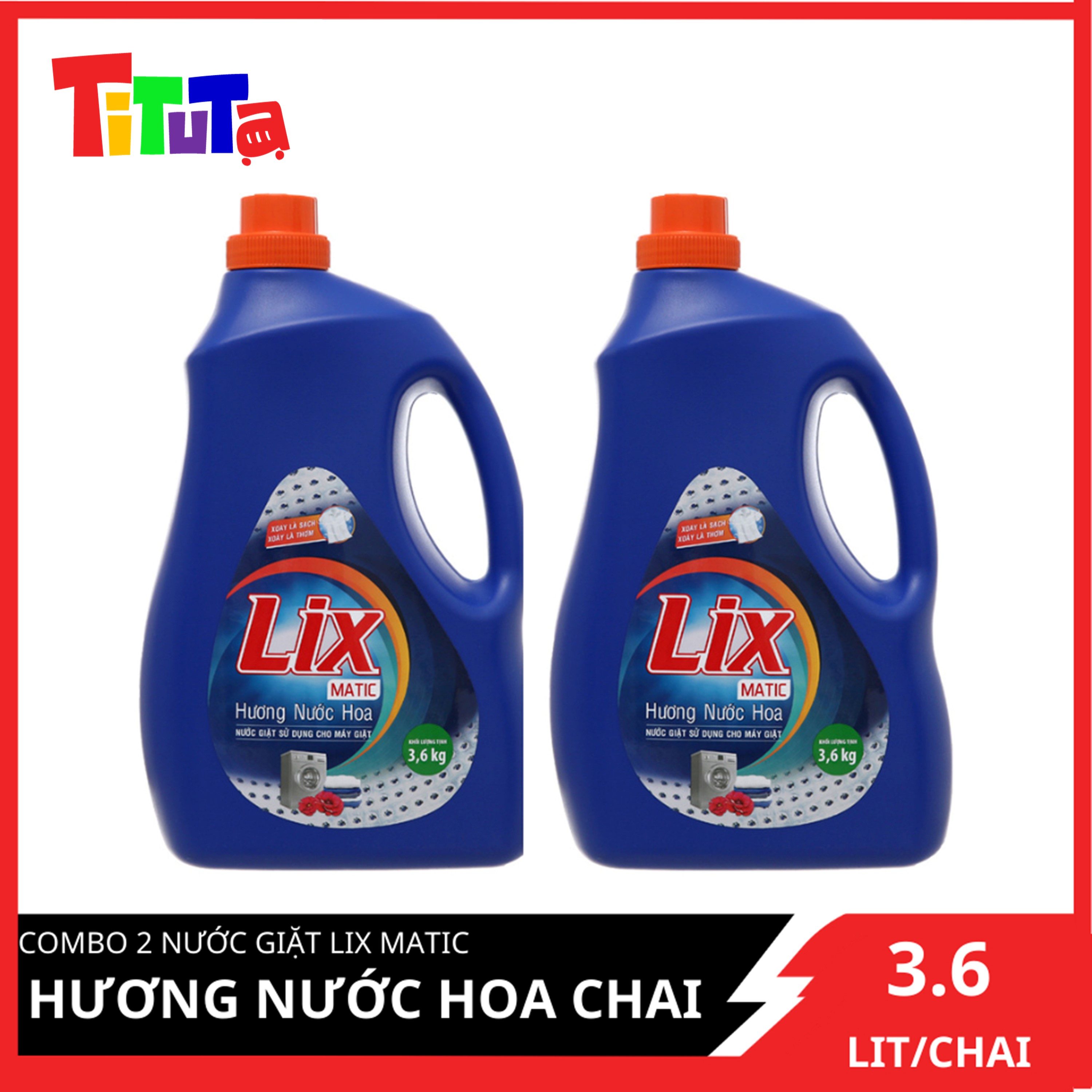 Combo 2 Nước giặt Lix Matic hương nước hoa chai 3.6 lít