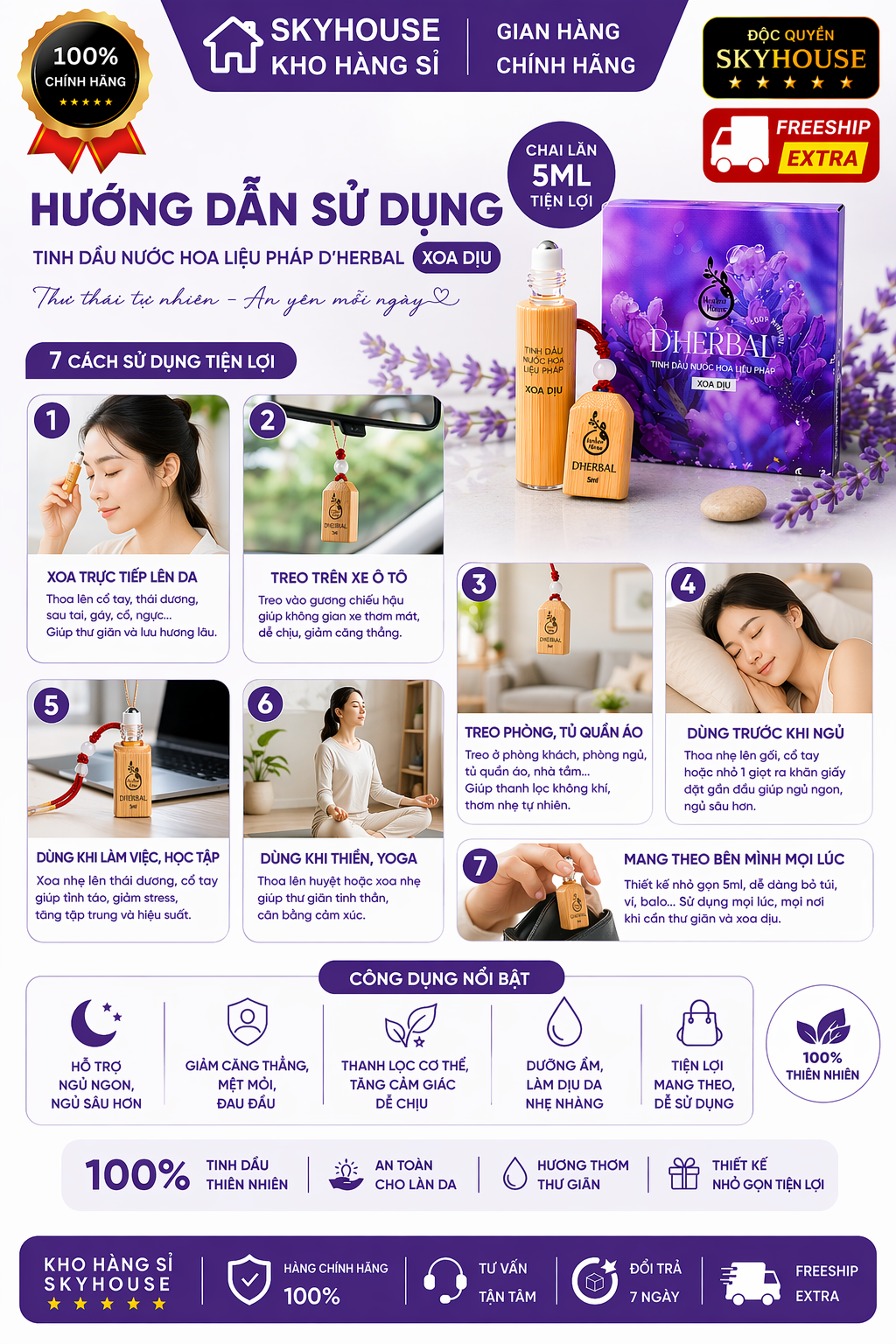 Tinh dầu nước hoa xoa dịu trị liệu DHERBAL độc quyền DAMODE chai 5ml tinh dầu nước hoa giảm stress chính hãng