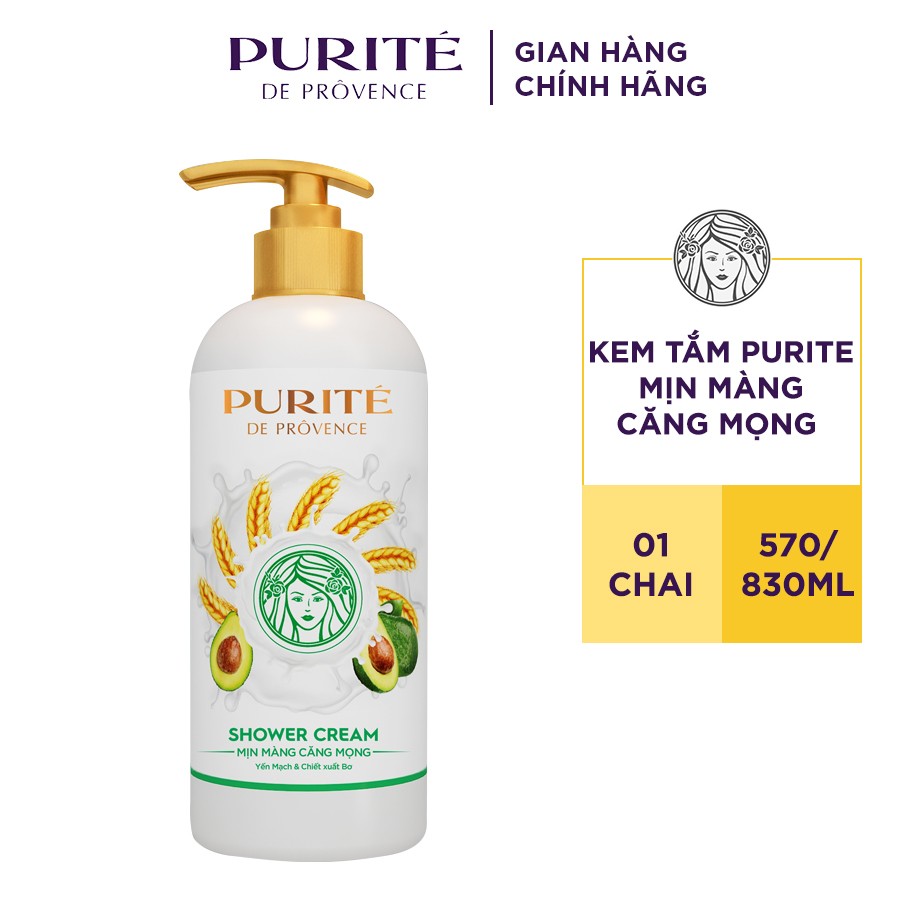 Kem Tắm Purite Dưỡng Da Mịn Màng Căng Mọng Từ Yến Mạch &amp;amp; Chiết Xuất Bơ 570ml/830ml