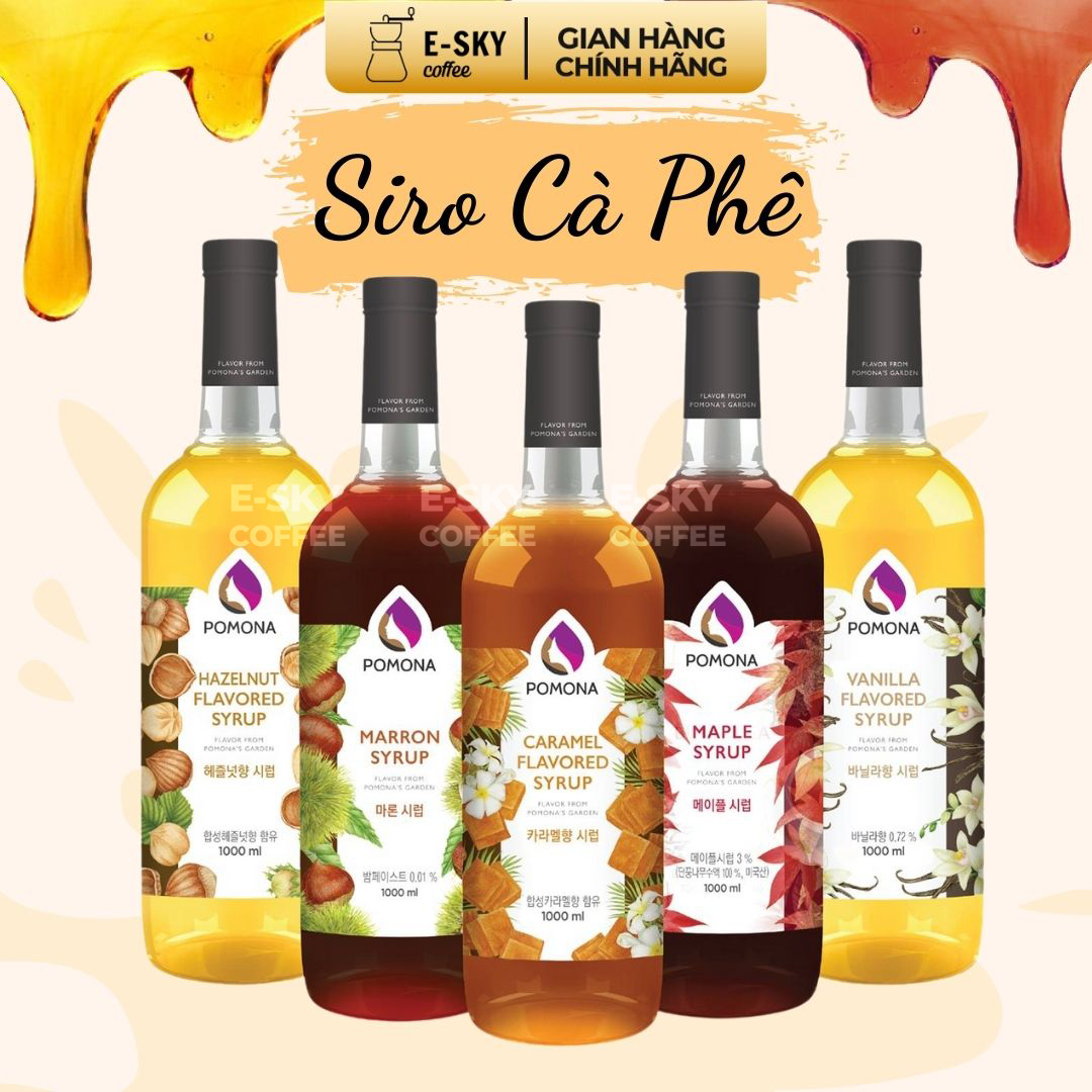 Siro Caramel Pomona Caramel Syrup Nguyên Liệu Pha Chế Hàn Quốc Chai Thủy Tinh 1 Lít